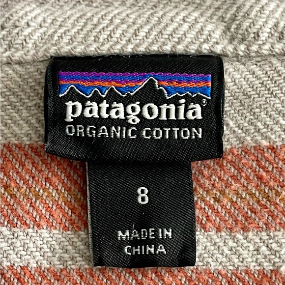 Patagonia Striped Shirt Jacket Top Sandstone & Rust Tones Organic Cotton Size 8 - Picture 6 of 15